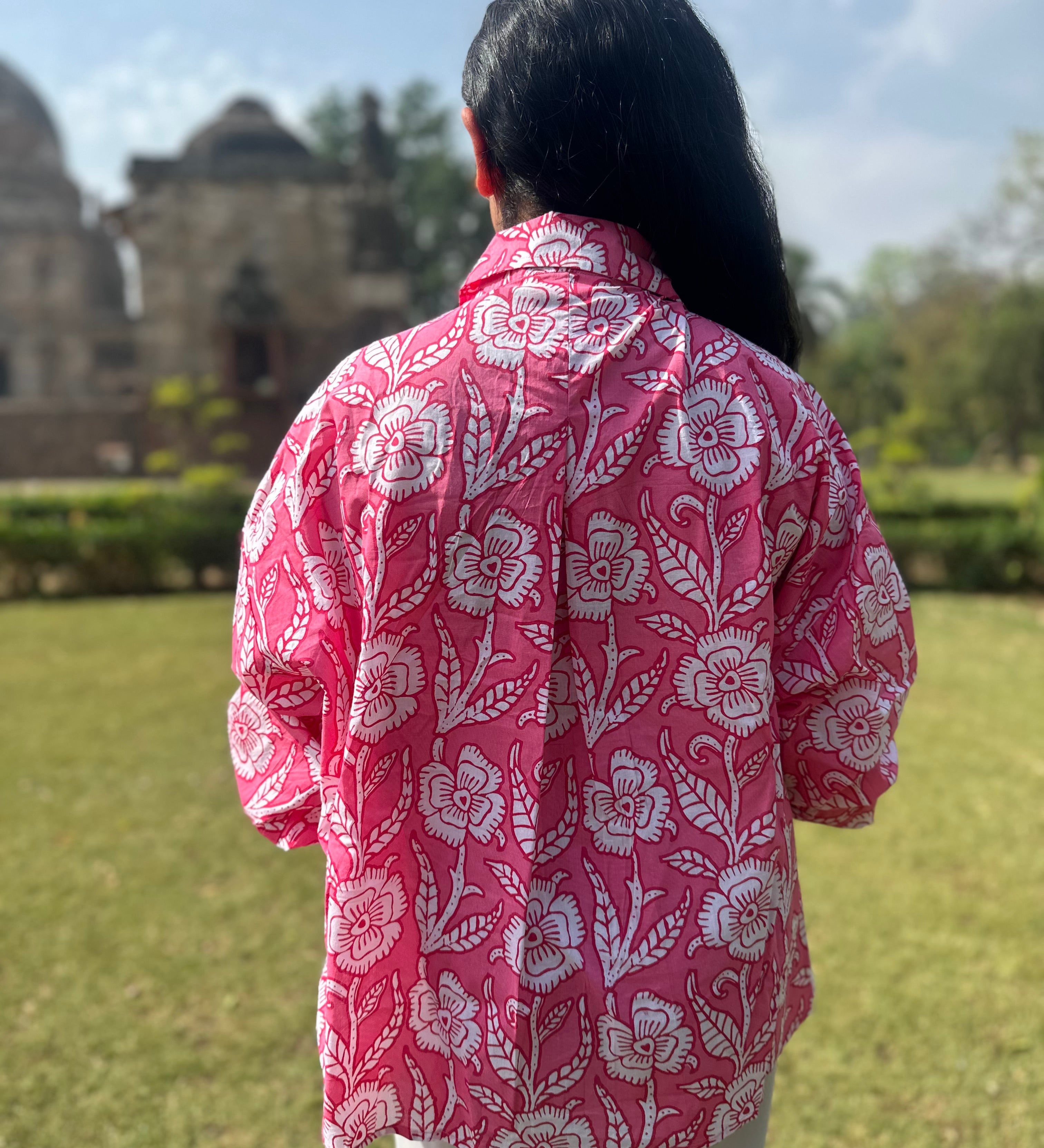 Atulyakala Jaipur Sorbet Shirt in hand block printed cotton at heritage monument
