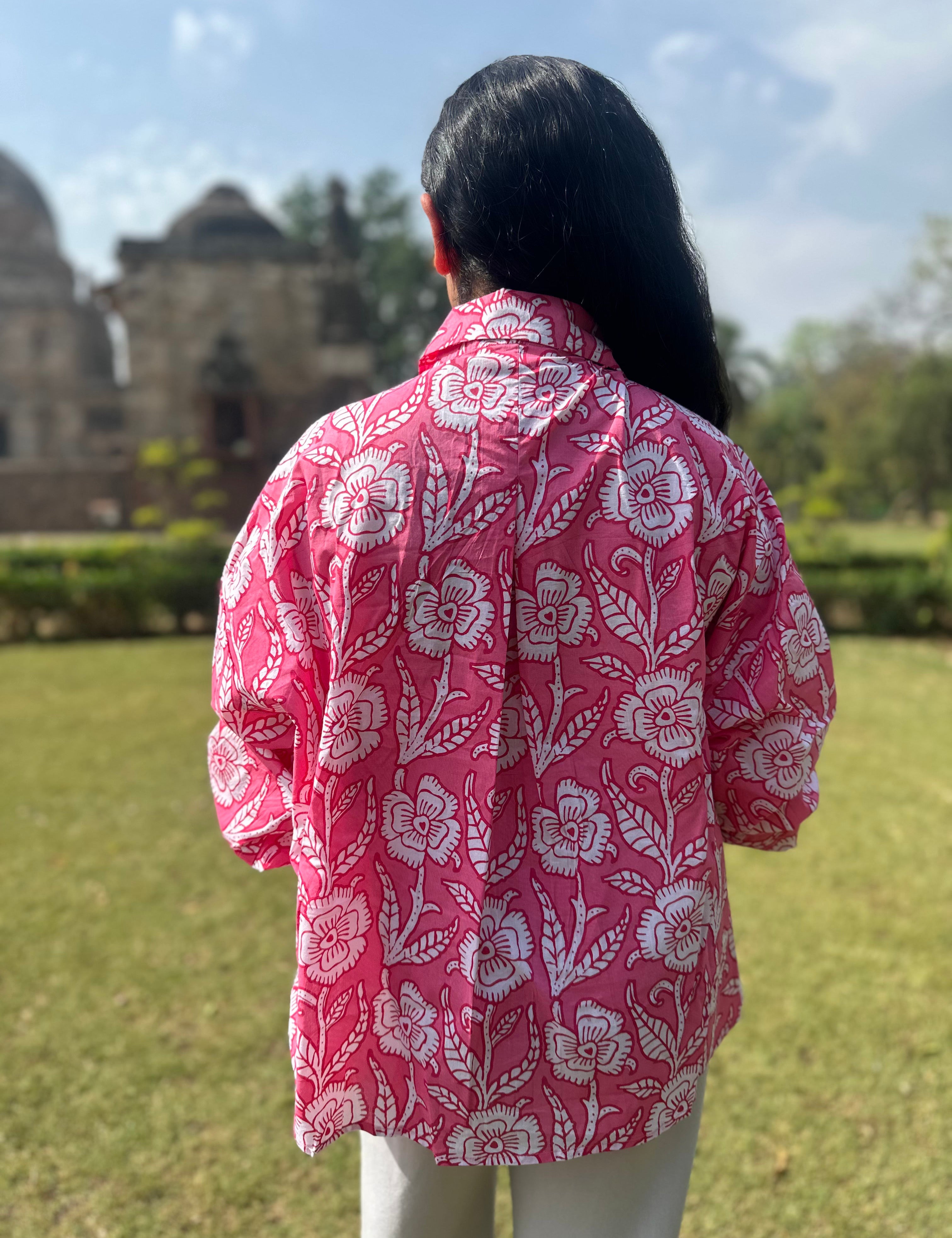 Atulyakala Jaipur Sorbet Shirt in hand block printed cotton at heritage monument