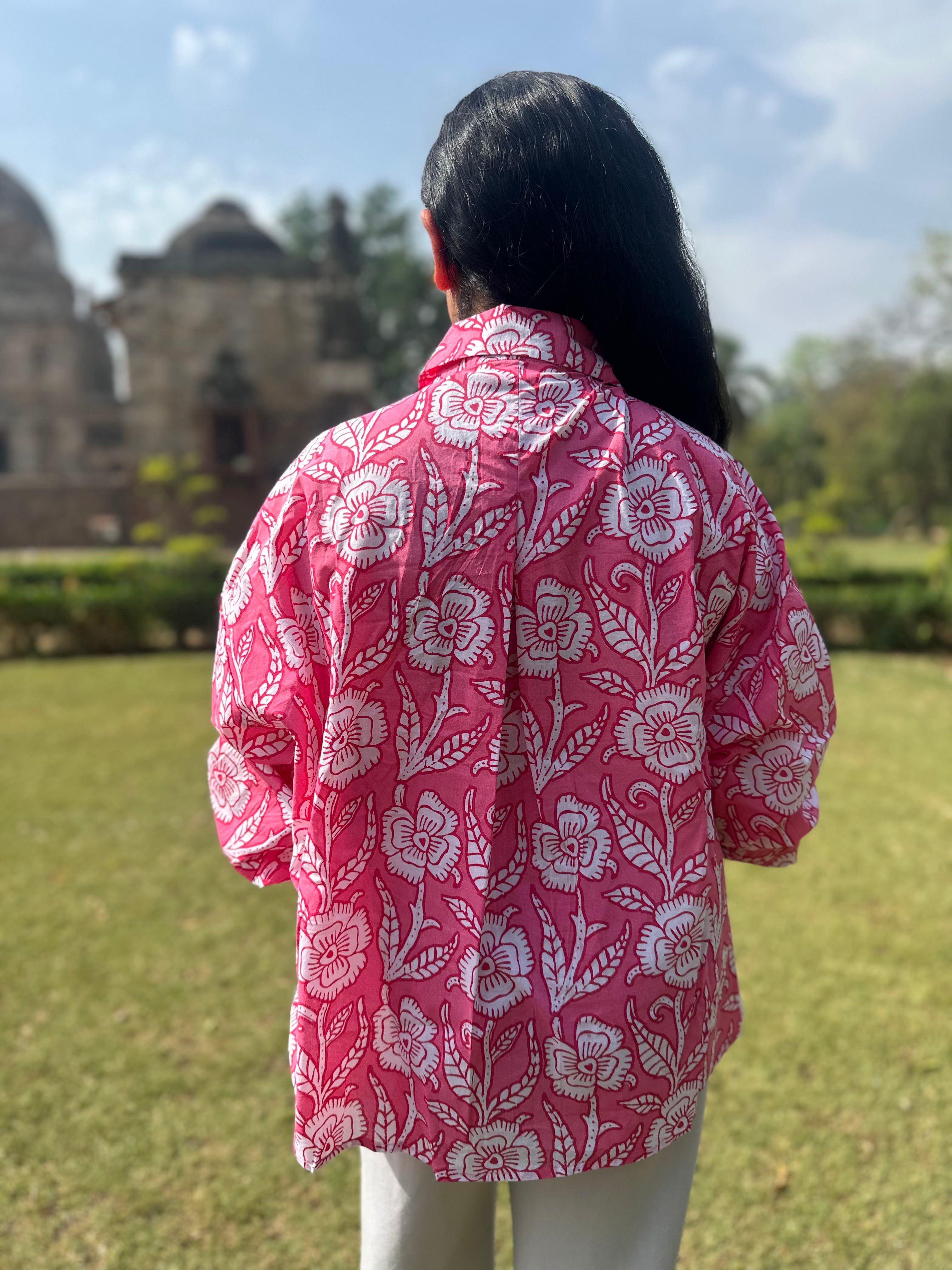 Atulyakala Jaipur Sorbet Shirt in hand block printed cotton at heritage monument