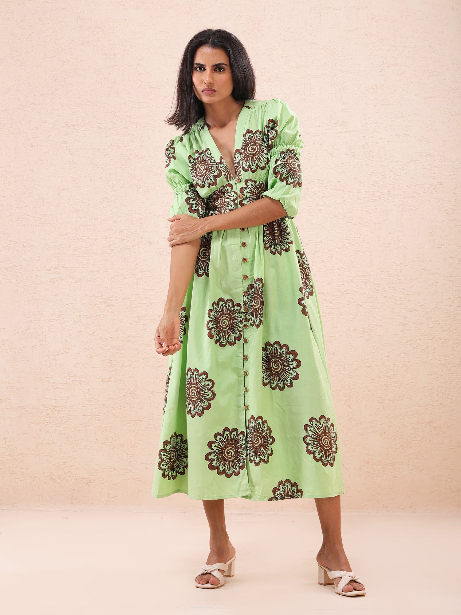 green dress for beach wedding GREEN BIRDS LONG DRESS – Darling & Domain