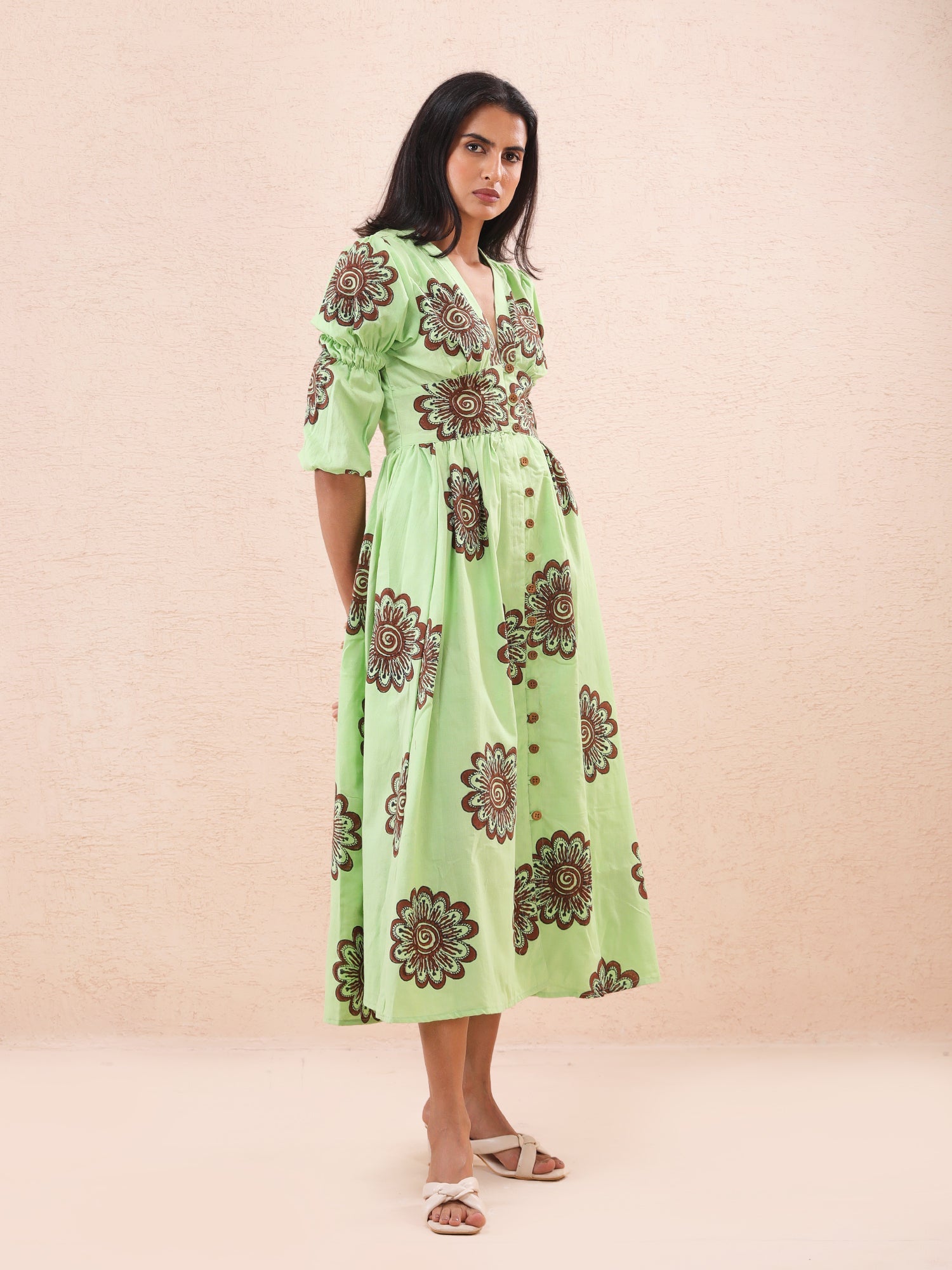 Bird Song Long Dress Midi Dress - Atulyakala