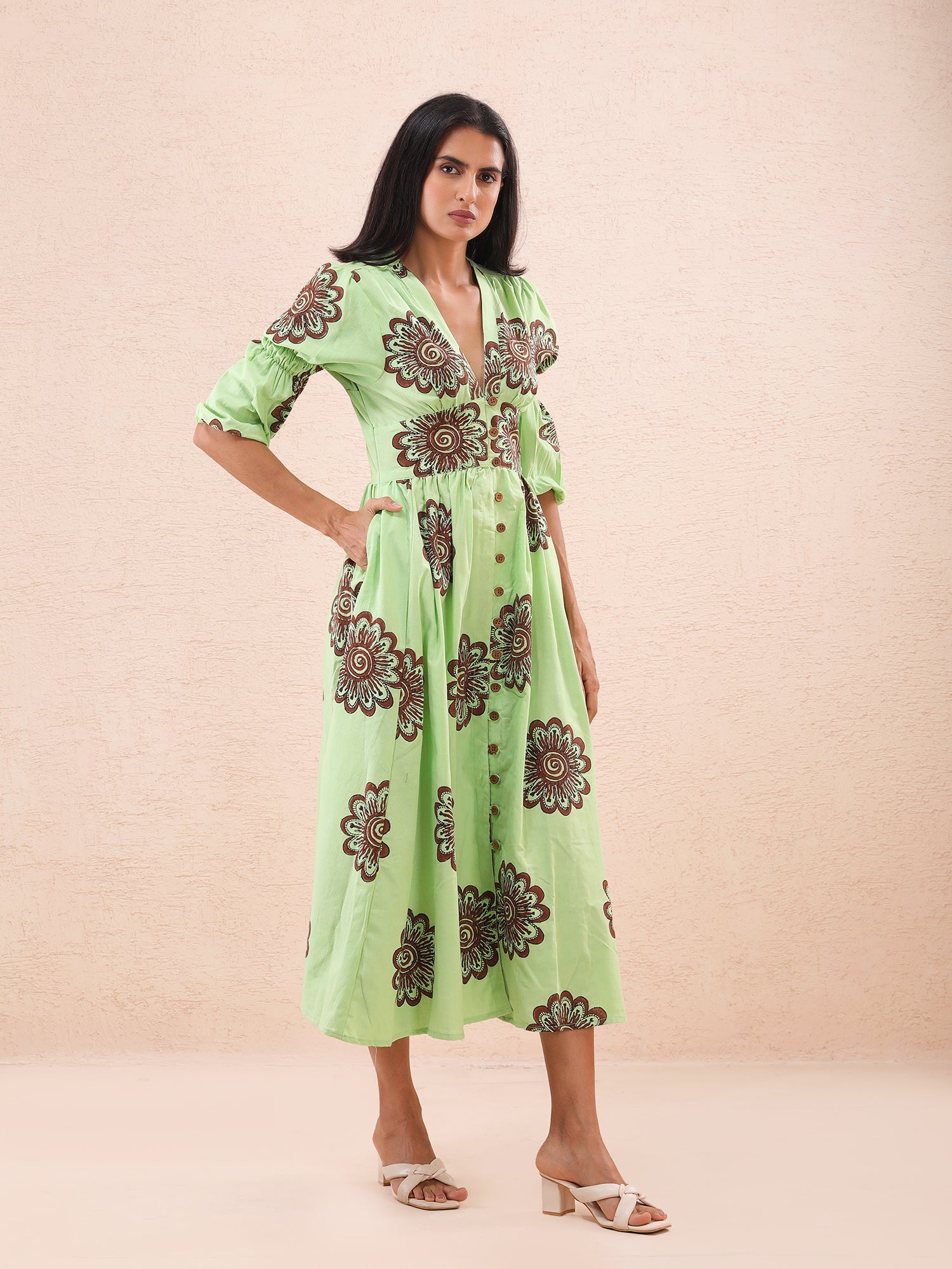 Bird Song Long Dress Midi Dress - Atulyakala