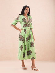 Bird Song Long Dress Midi Dress - Atulyakala