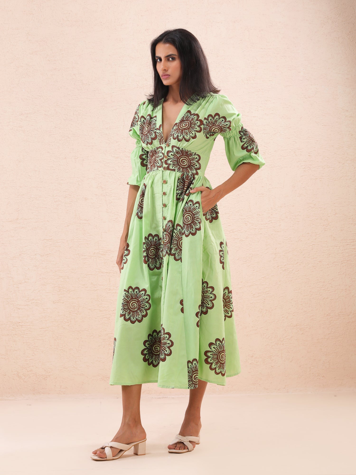 Bird Song Long Dress Midi Dress - Atulyakala