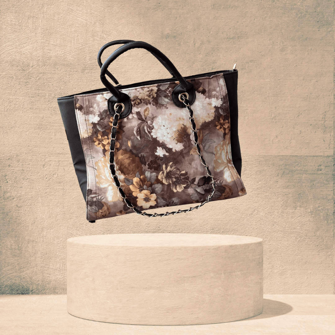 Brown Floral Handbag - Atulyakala