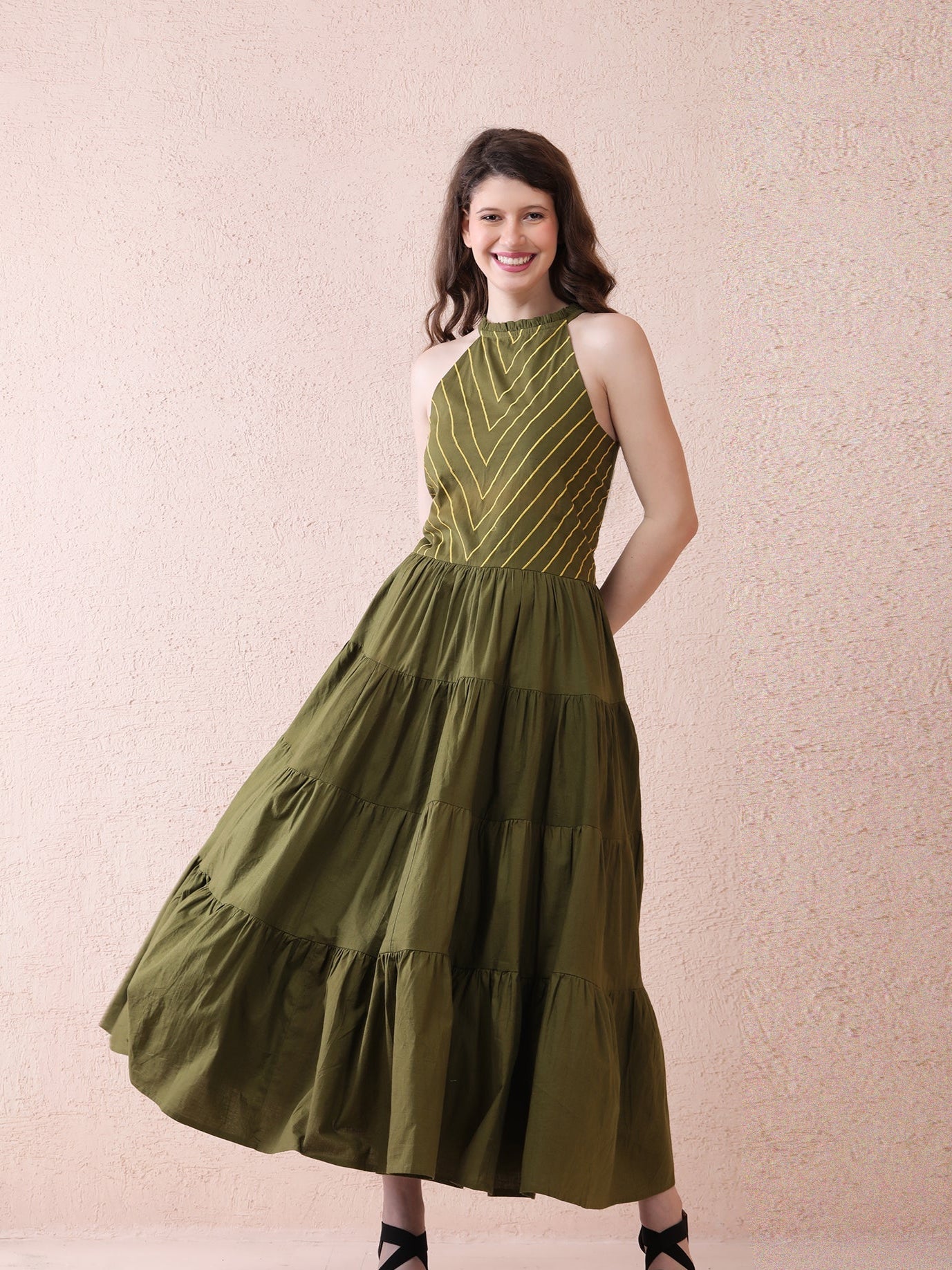 Olive Green Maxi Dress for Women | Fiza Dress by Atulyakala Olive Green Maxi Dress for Women | Fiza Dress by Atulyakala