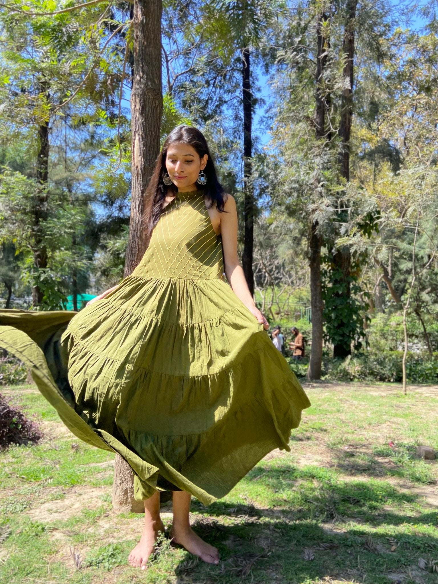 Olive Green Maxi Dress for Women | Fiza Dress by Atulyakala Olive Green Maxi Dress for Women | Fiza Dress by Atulyakala