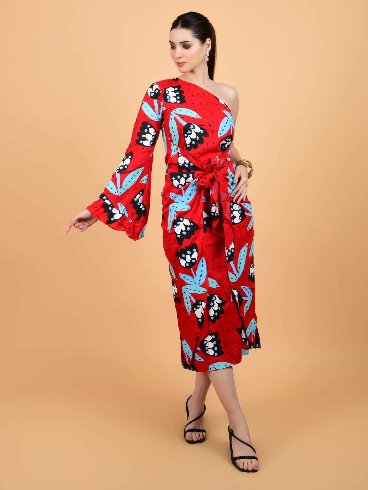 Gulmohar Knot Dress Midi Dress - Atulyakala