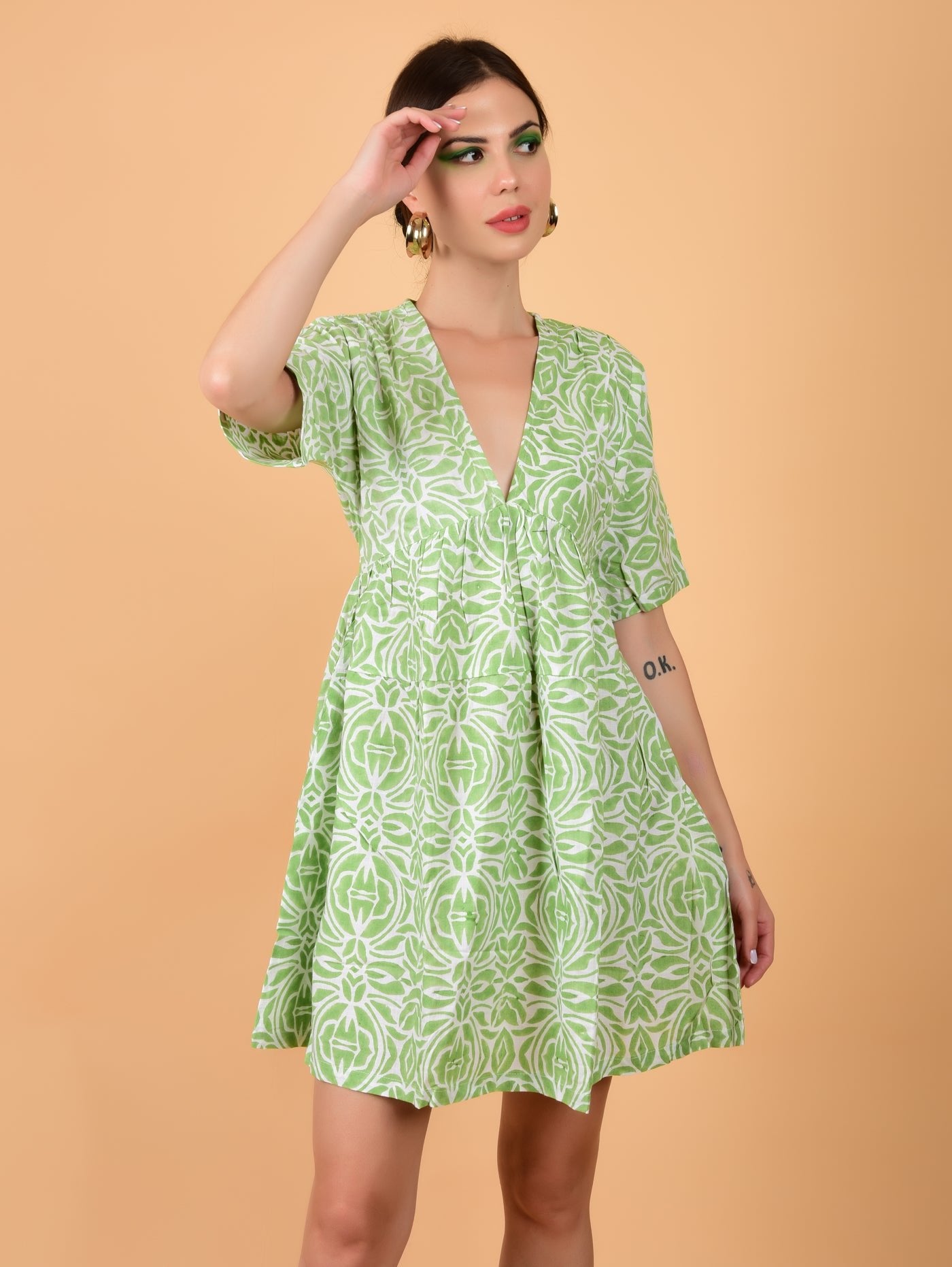 Minty Green Dress Short Dress - Atulyakala