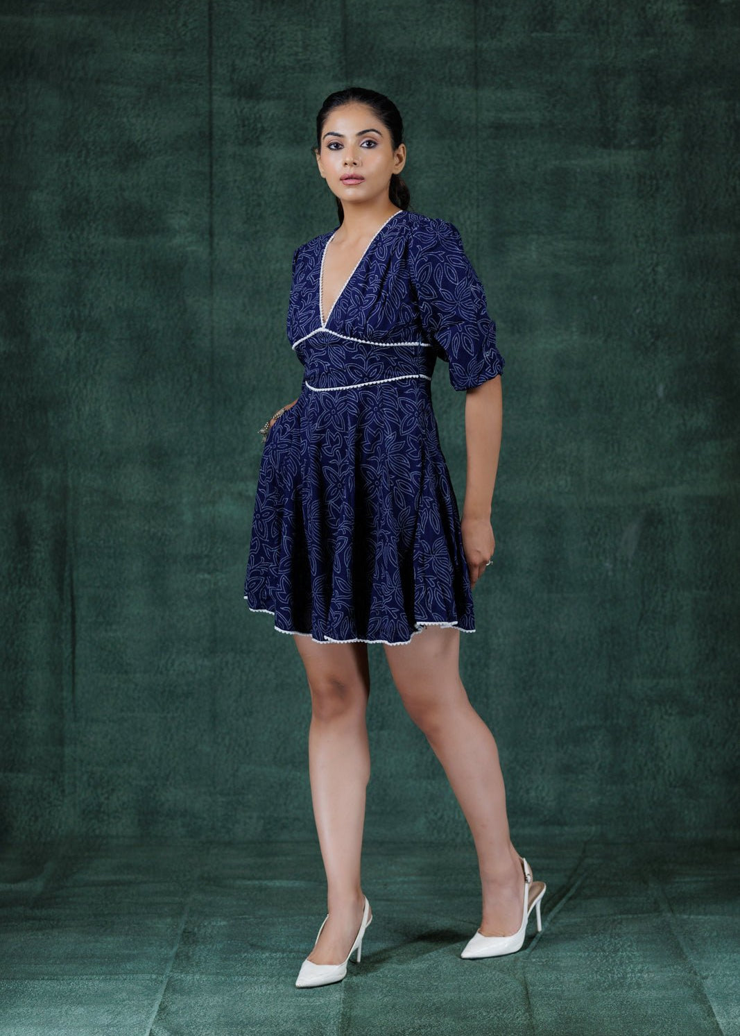 Navy Skater Dress Mini Dress - Atulyakala