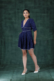 Navy Skater Dress Mini Dress - Atulyakala