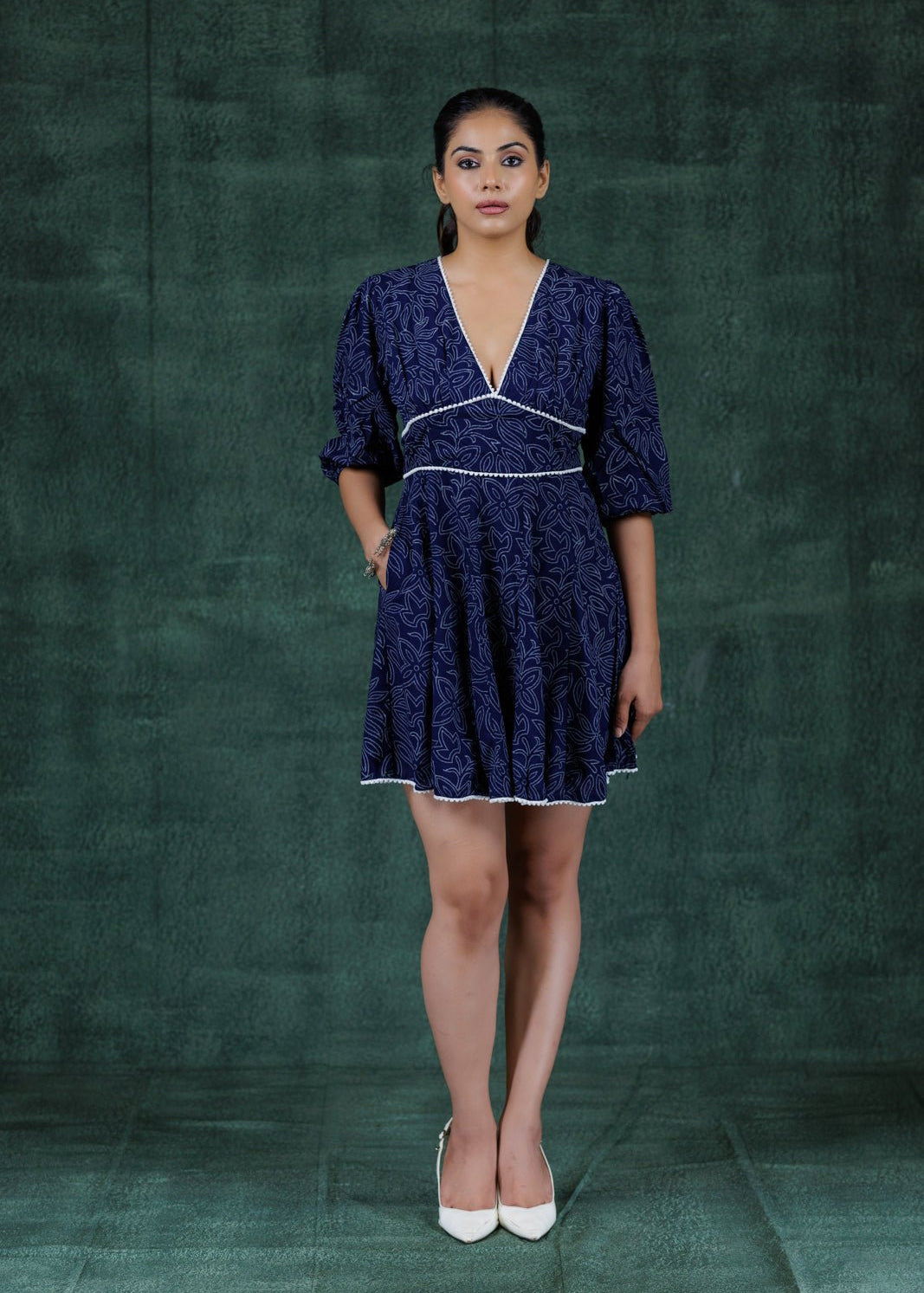 Navy Skater Dress Mini Dress - Atulyakala