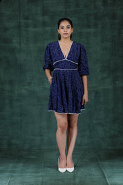 Navy Skater Dress Mini Dress - Atulyakala