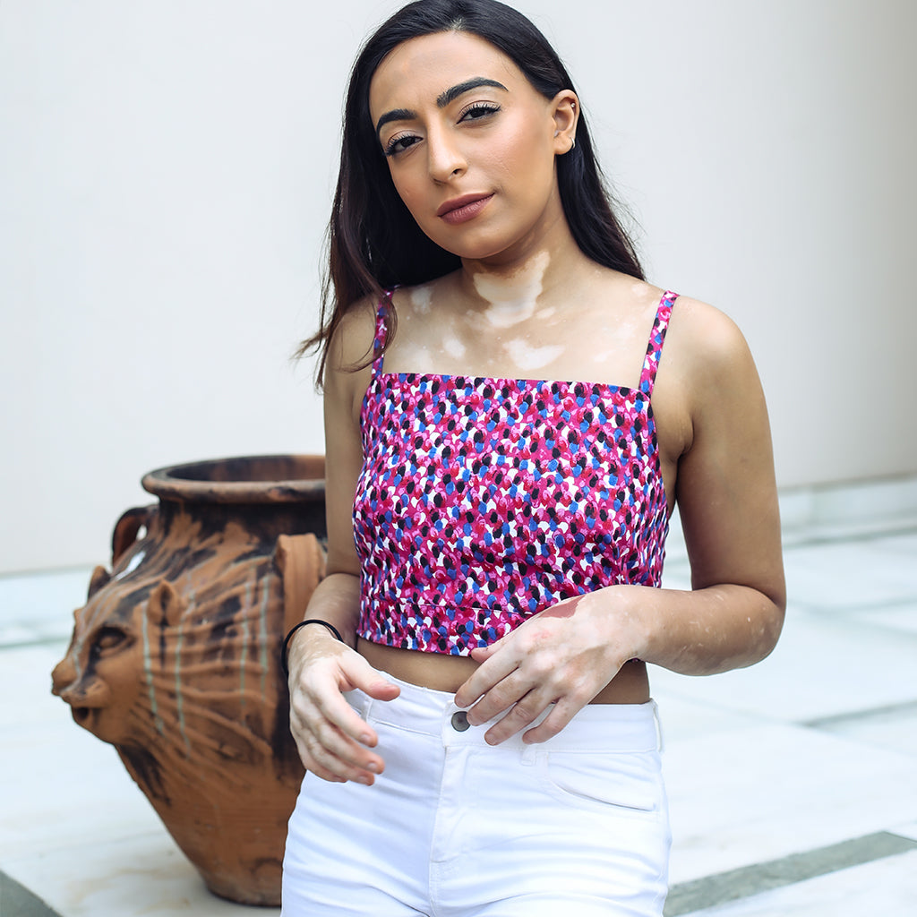 Pink patterened crop top