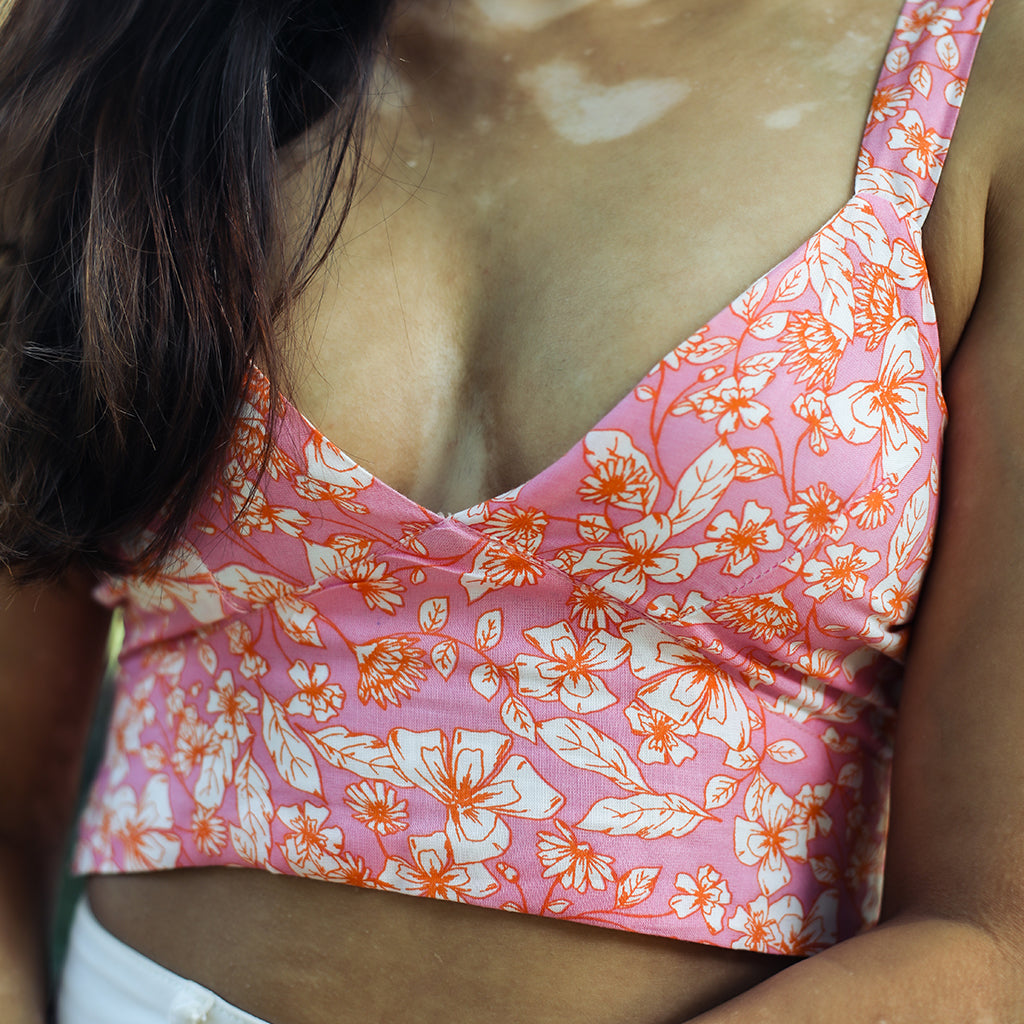 Pink floral crop top
