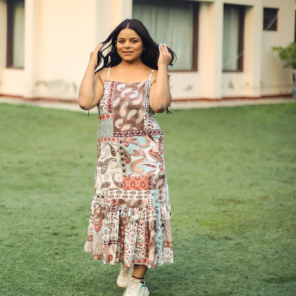 Teal-brown flowy dress