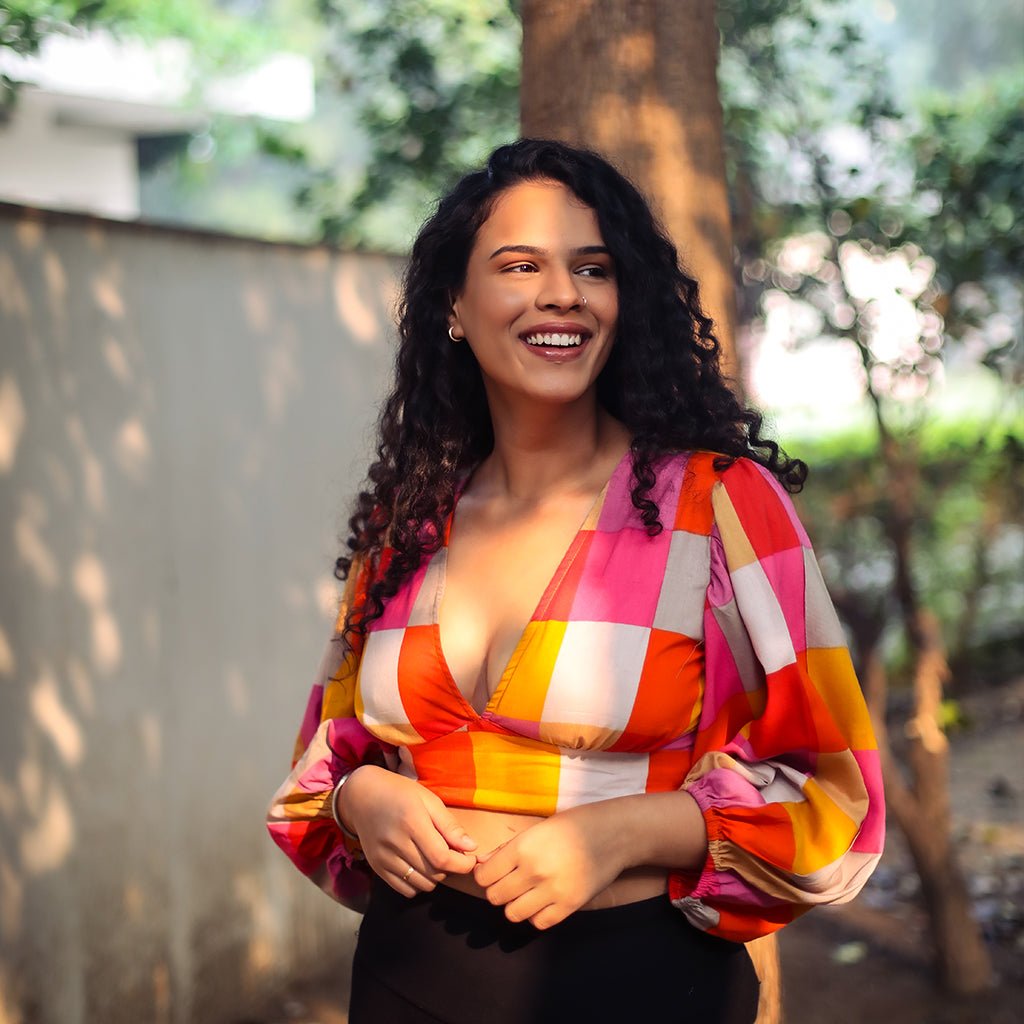 Colourful checkered crop top - Atulyakala