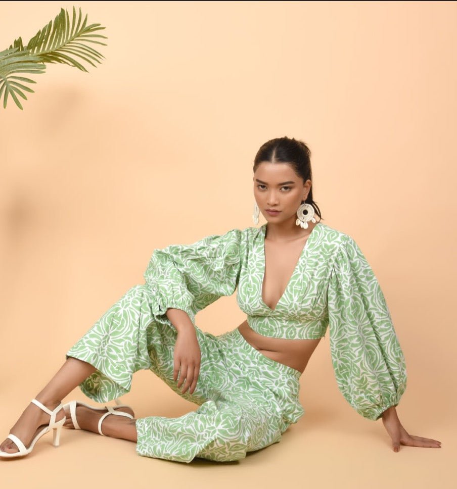 Green Puffy Co - ord - Atulyakala