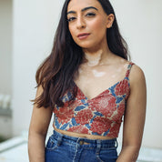 Red - blue floral crop top Crop Top - Atulyakala