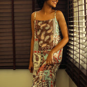 Teal - brown flowy dress - Atulyakala